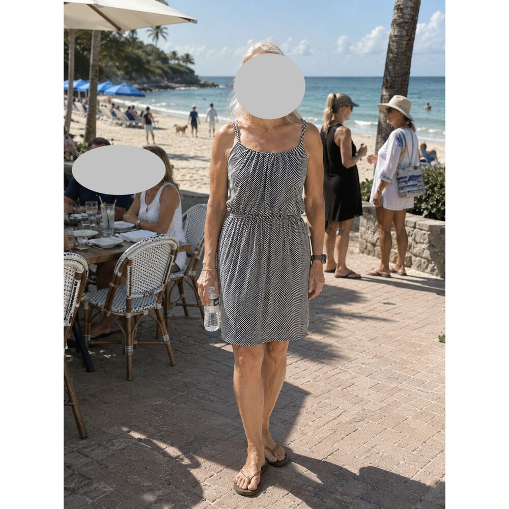💙 LOFT Navy & White Striped Scoop Neck Sundress – Size Large